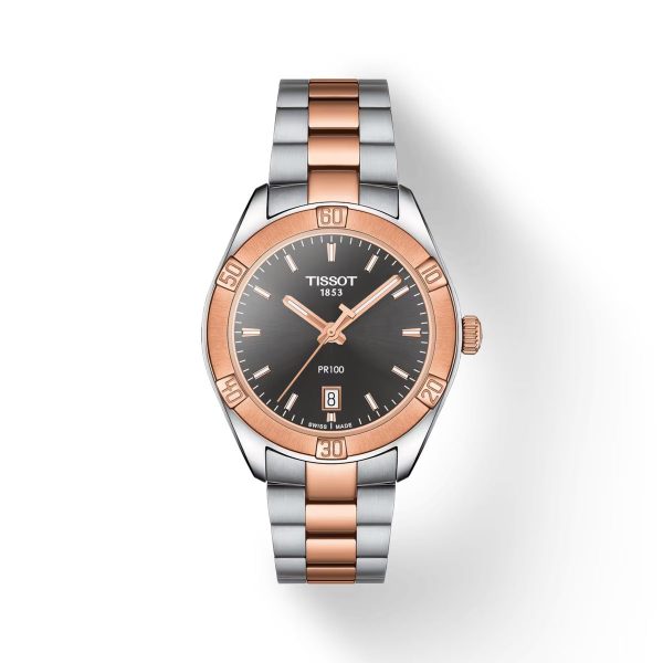 Montre femme Tissot PR 100 Sport Chic 36 mm réf. T1019102206100, cadran anthracite, mouvement quartz – vue de face | Horlova Maroc