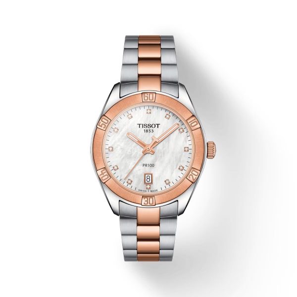 Montre femme Tissot PR 100 Sport Chic 36 mm réf. T1019102211600, cadran nacré, bracelet acier – vue de face | Horlova Maroc