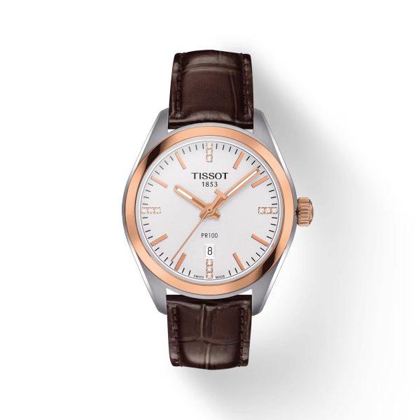 Montre femme Tissot PR 100 réf. T1012102603600, mouvement quartz, acier inoxydable, cuir, étanche 100 m – vue principale, Horlova Maroc