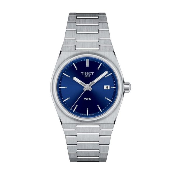 Montre femme Tissot PRX 35 mm réf. T1372101104100, cadran bleu, mouvement quartz – autre angle