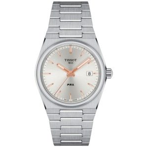 Montre femme Tissot PRX Quartz Cadran Blanc 35 mm réf. T137.210.11.031.00, cadran blanc, bracelet acier – vue de face | Horlova Maroc