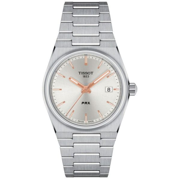 Montre femme Tissot PRX Quartz Cadran Blanc 35 mm réf. T137.210.11.031.00, cadran blanc, bracelet acier – vue de face | Horlova Maroc