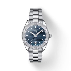 Montre femme Tissot Sport Chic 36 mm réf. T1019101112100, cadran nacré, mouvement quartz – vue de face | Horlova Maroc