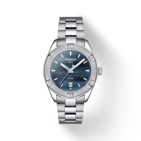 Montre femme Tissot Sport Chic 36 mm réf. T1019101112100, cadran nacré, mouvement quartz – vue de face | Horlova Maroc
