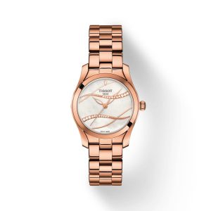 Montre femme Tissot Wave 30 mm réf. T112.210.33.111.00, cadran nacré, bracelet acier, mouvement quartz – vue de face | Horlova Maroc