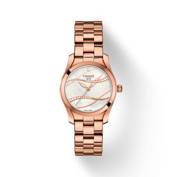 Montre femme Tissot Wave 30 mm réf. T112.210.33.111.00, cadran nacré, bracelet acier, mouvement quartz – vue de face | Horlova Maroc