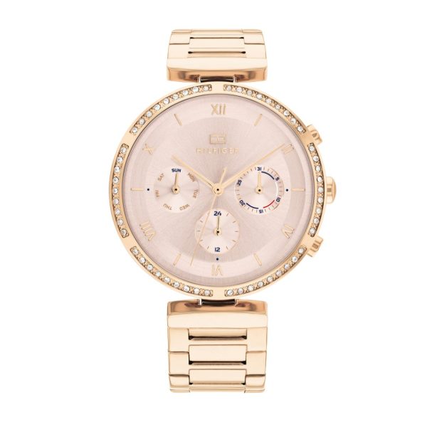 Montre femme Tommy Hilfiger réf. 1782391, cadran rose, mouvement quartz – vue de face | Horlova Maroc