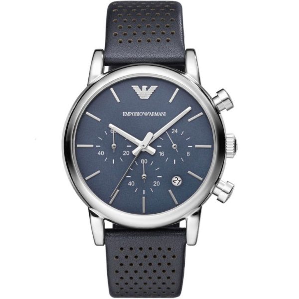 Montre homme Emporio Armani réf. AR1736, chronographe quartz, boîtier 41 mm, acier inoxydable, cuir – vue principale, Horlova Maroc