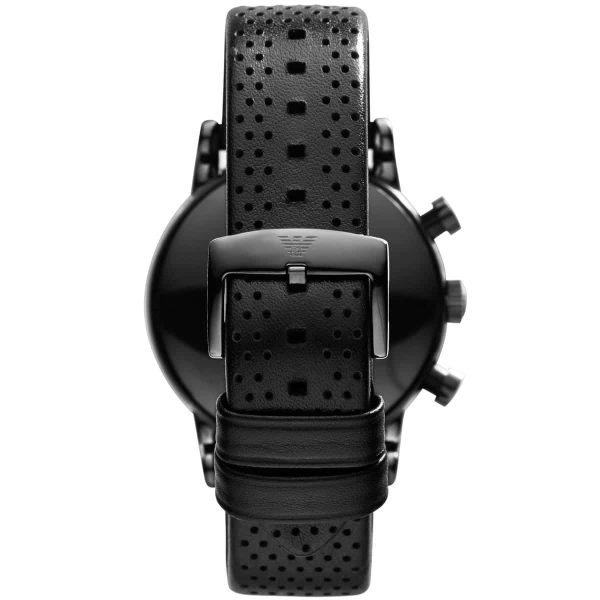 Montre homme Emporio Armani 41 mm réf. AR1737, cadran noir, bracelet cuir – vue rapprochée