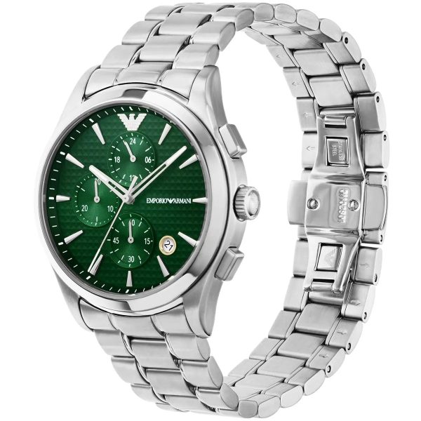 Montre homme Emporio Armani 42 mm réf. AR11529, cadran vert, bracelet acier – vue rapprochée
