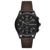 Montre homme Emporio Armani 42 mm réf. AR11549, cadran noir, bracelet cuir, mouvement quartz chronographe – vue de face | Horlova Maroc