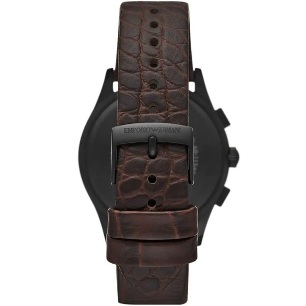 Montre homme Emporio Armani 42 mm réf. AR11549, cadran noir, bracelet cuir, mouvement quartz chronographe – autre angle