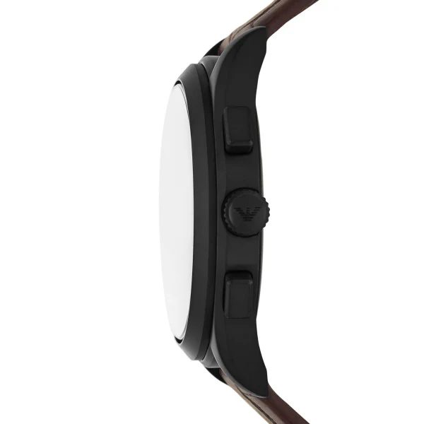 Montre homme Emporio Armani 42 mm réf. AR11549, cadran noir, bracelet cuir – vue rapprochée