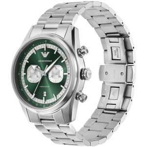 Montre homme Emporio Armani 42 mm réf. AR11637, cadran vert, bracelet acier – vue de trois-quarts