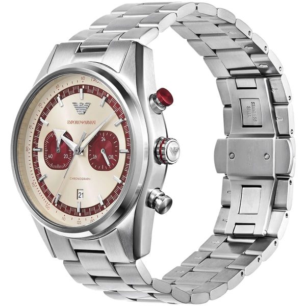 Montre homme Emporio Armani 42 mm réf. AR11645, cadran crème, bracelet acier – vue rapprochée