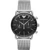 Montre homme Emporio Armani 43 mm réf. AR11104, cadran argenté, bracelet acier, mouvement quartz – vue de face | Horlova Maroc