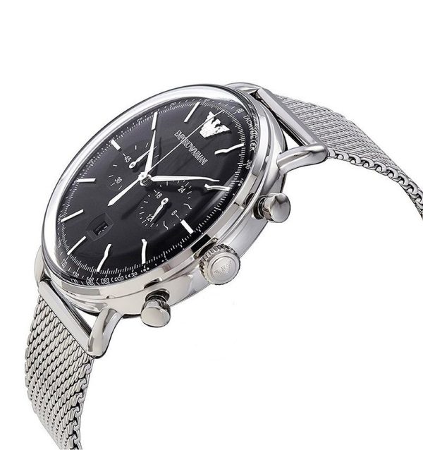 Montre homme Emporio Armani 43 mm réf. AR11104, cadran argenté, bracelet acier – vue de trois-quarts