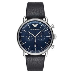 Montre homme Emporio Armani 43 mm réf. AR11105, bracelet cuir, mouvement quartz chronographe – vue de face | Horlova Maroc