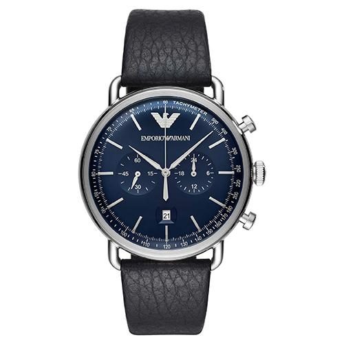 Montre homme Emporio Armani 43 mm réf. AR11105, bracelet cuir, mouvement quartz chronographe – vue de face | Horlova Maroc