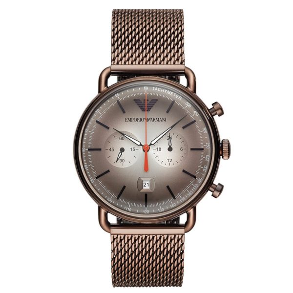 Montre homme Emporio Armani 43 mm réf. AR11169, bracelet acier, mouvement quartz – vue de face | Horlova Maroc