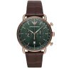 Montre homme Emporio Armani 43 mm réf. AR11334, cadran vert, bracelet cuir, mouvement quartz chronographe – vue de face | Horlova Maroc