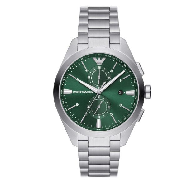 Montre homme Emporio Armani 43 mm réf. AR11480, bracelet acier, mouvement quartz chronographe – vue de face | Horlova Maroc