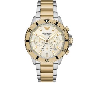 Montre homme Emporio Armani 43 mm réf. AR11606, bracelet acier, mouvement quartz chronographe – vue de face | Horlova Maroc