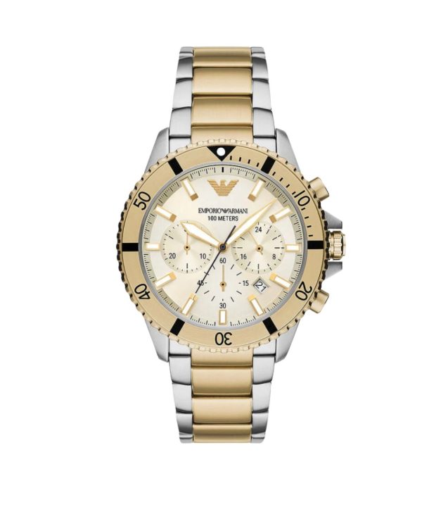 Montre homme Emporio Armani 43 mm réf. AR11606, bracelet acier, mouvement quartz chronographe – vue de face | Horlova Maroc