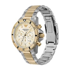 Montre homme Emporio Armani 43 mm réf. AR11606, bracelet acier, mouvement quartz chronographe – vue de trois-quarts