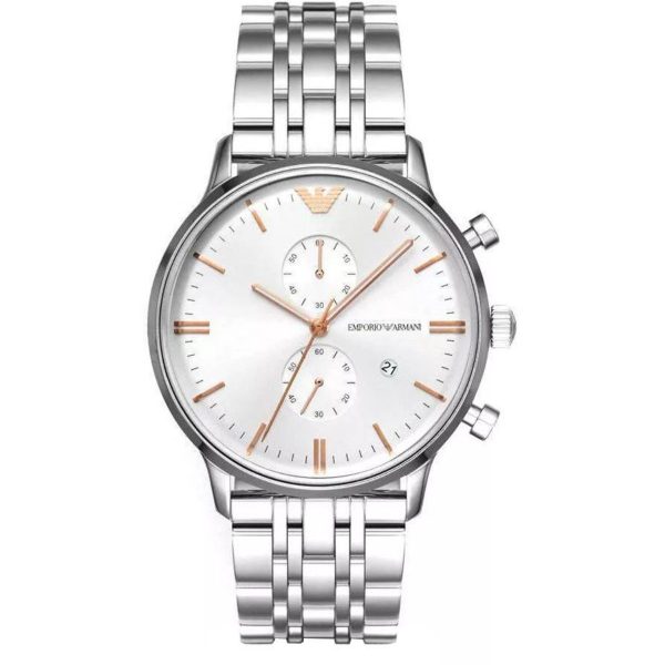 Montre homme Emporio Armani 43 mm réf. AR1933, bracelet acier, mouvement quartz – vue de face | Horlova Maroc