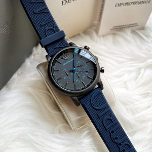 Montre homme Emporio Armani réf. AR11023, chronographe quartz, boîtier 46 mm, silicone, étanche 50 m – vue principale, Horlova Maroc