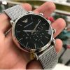 Montre homme Emporio Armani réf. AR1808, chronographe quartz, boîtier 46 mm, acier inoxydable, maille milanaise – troisième vue