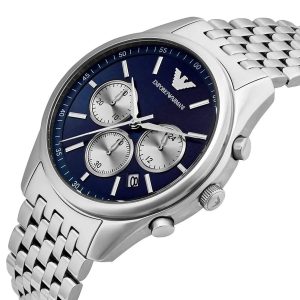 Montre homme Emporio Armani Antonio 43 mm réf. AR11582, cadran bleu, mouvement quartz – vue de trois-quarts