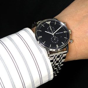 Montre homme Emporio Armani réf. AR0389, mouvement quartz, acier inoxydable – vue principale, Horlova Maroc