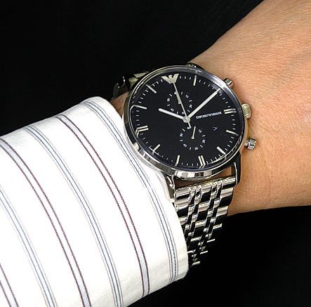 Montre homme Emporio Armani réf. AR0389, mouvement quartz, acier inoxydable – vue principale, Horlova Maroc
