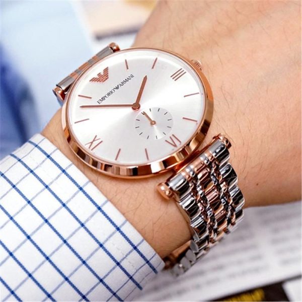 Montre homme Emporio Armani réf. AR1677, mouvement quartz, acier inoxydable – vue principale, Horlova Maroc