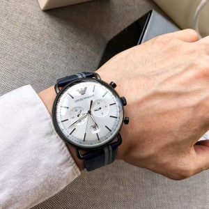 Montre homme Emporio Armani Aviator réf. AR11202, chronographe quartz, boîtier 43 mm, acier inoxydable, cuir – vue principale, Horlova Maroc