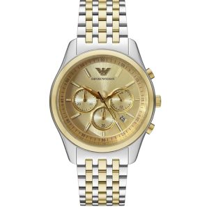 Montre homme Emporio Armani Champagne 43 mm réf. AR11603, cadran champagne, bracelet acier, mouvement quartz – vue de face | Horlova Maroc
