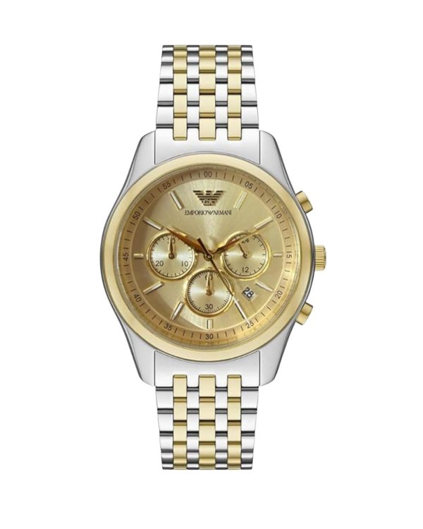 Montre homme Emporio Armani Champagne 43 mm réf. AR11603, cadran champagne, bracelet acier, mouvement quartz – vue de face | Horlova Maroc