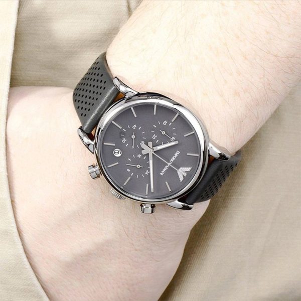Montre homme Emporio Armani Classic réf. AR1735, boîtier 41 mm, acier inoxydable, cuir, verre minéral, étanche 50 m – deuxième vue