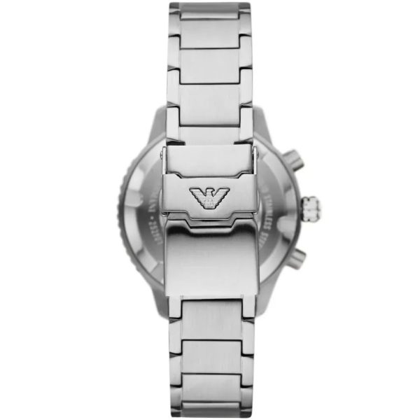 Montre homme Emporio Armani Diver Sophistiqué 43 mm réf. AR11500, cadran vert, bracelet acier – vue de trois-quarts