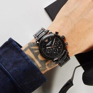 Montre homme Emporio Armani Luigi Finition Céramique réf. AR1509, chronographe quartz, boîtier 43 mm – vue principale, Horlova Maroc