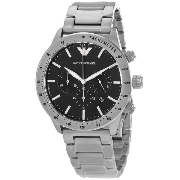 Montre homme Emporio Armani Mario 43 mm réf. AR11241, cadran noir, bracelet acier – vue rapprochée