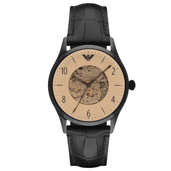 Montre homme Emporio Armani Meccanico 41 mm réf. AR1923, cadran marron, bracelet cuir, mouvement automatique – vue de face | Horlova Maroc