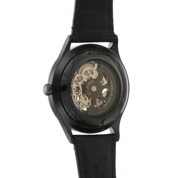 Montre homme Emporio Armani Meccanico 41 mm réf. AR1923, cadran marron, bracelet cuir – vue de trois-quarts