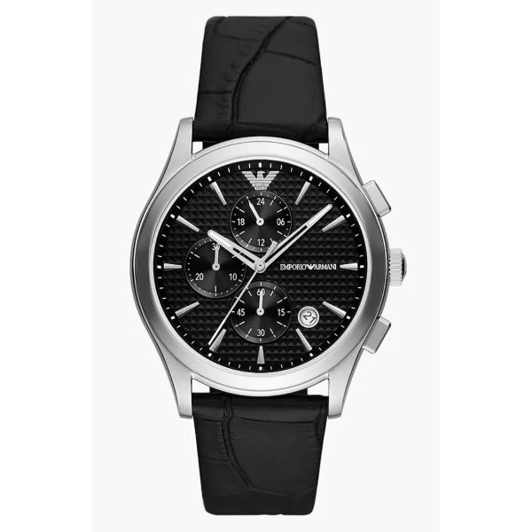 Montre homme Emporio Armani Paolo 42 mm réf. AR11530, cadran noir, mouvement quartz – vue de face | Horlova Maroc