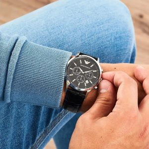 Montre homme Emporio Armani Renato réf. AR2447, mouvement quartz, boîtier 43 mm, acier inoxydable, cuir – vue principale, Horlova Maroc