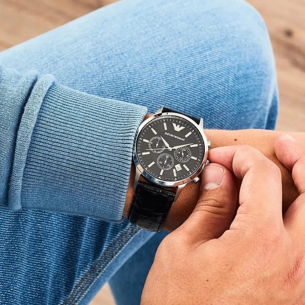 Montre homme Emporio Armani Renato réf. AR2447, mouvement quartz, boîtier 43 mm, acier inoxydable, cuir – vue principale, Horlova Maroc