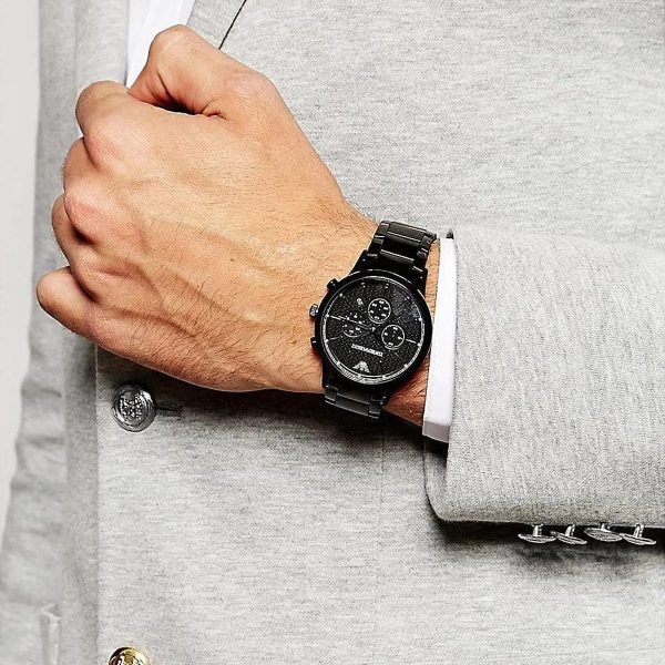 Montre homme Emporio Armani Renato réf. AR2485, chronographe quartz, boîtier 43 mm, acier inoxydable – vue principale, Horlova Maroc