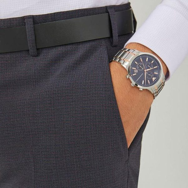 Montre homme Emporio Armani Renato réf. AR80025, chronographe quartz, boîtier 43 mm, acier inoxydable – vue principale, Horlova Maroc